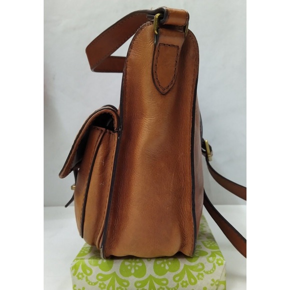 Fossil Brown Tan Leather Front Pocket Zipper Closure Crossbody Bag - Picture 3 of 16